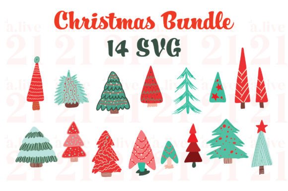 14 Christmas Trees Clipart SVG: Festive Illustrations