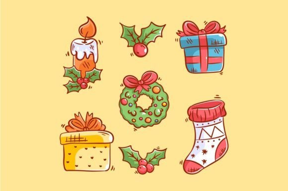 Christmas Elements Icons Collection Set: Editorial Illustrations