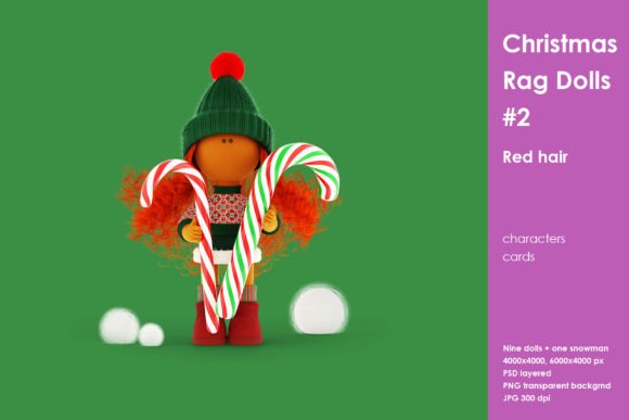 Christmas Rag Dolls 2: Red Hair Illustrations for Brands