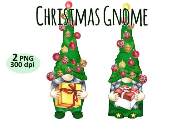 Christmas Tree Gnome Clipart PNG Set: Fresh Illustrations