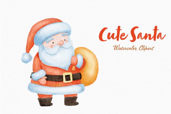 Cute Christmas Santa Watercolor Clip Art & Illustrations