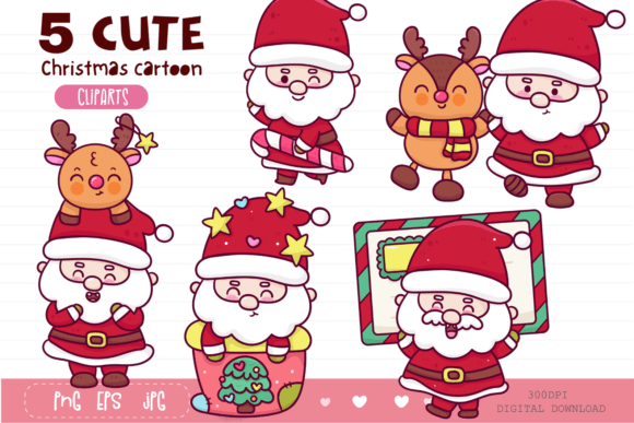 Cute Santa Claus Christmas Cartoon X Mas Illustrations