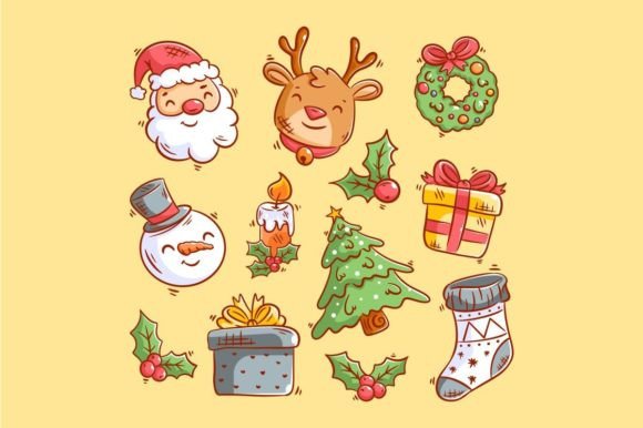 Festive Christmas Elements Icons: Premium Illustrations