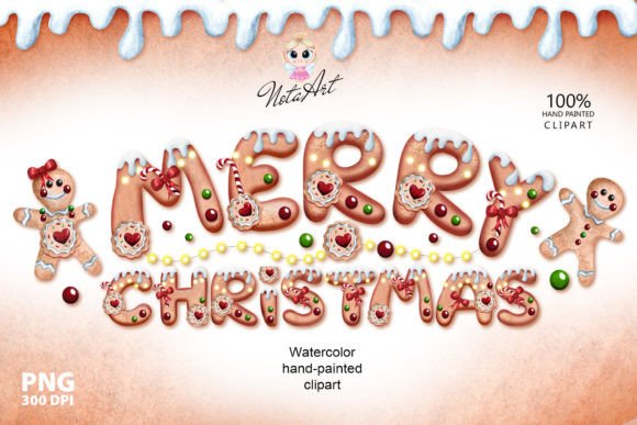 Gingerbread Inscription Merry Christmas: Festive Illustrations