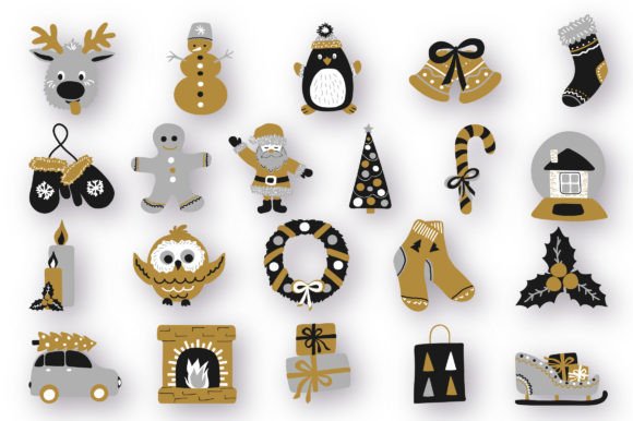 Merry Christmas Gold-Silver Doodles Set: Illustrations Review