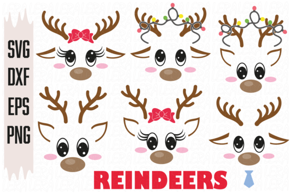 Reindeer, Little Deer Face Christmas Illustrations