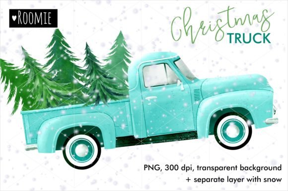 Review: Watercolor Christmas Truck, New Year Car Illustrations
