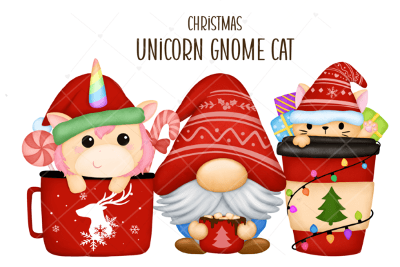 Unicorn Gnome Cat Christmas Sublimation: Festive Illustrations