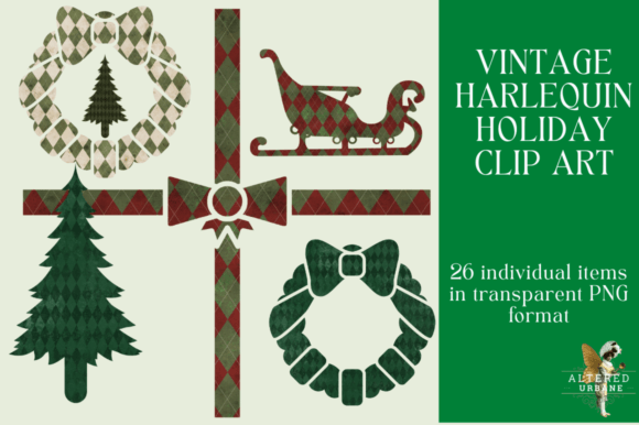 Vintage Harlequin Christmas Clip Art: Festive Illustrations