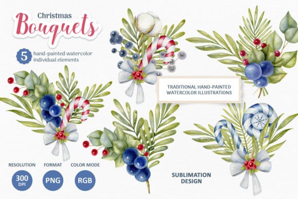 Watercolor Christmas Bouquet PNG Clipart Review