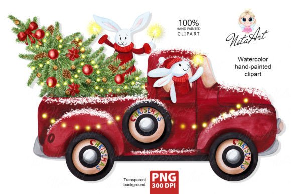 Watercolor Christmas Truck: Festive Illustrations