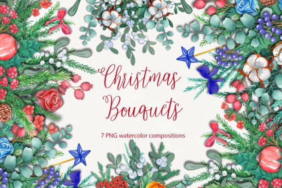Watercolor Cliparts Christmas Bouquets: Festive Illustrations