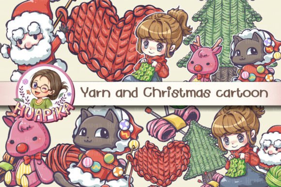 Yarn and Christmas Cartoon: Cozy Illustrations